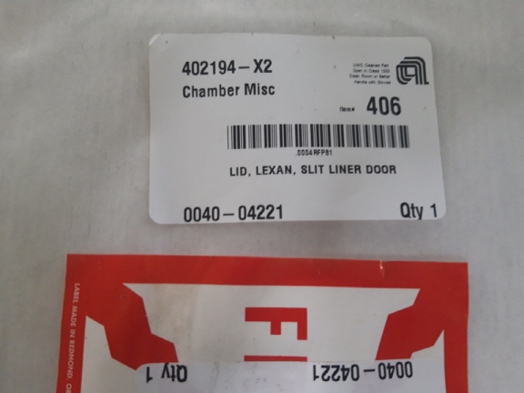 AMAT Part No : 0040-04221 ,  CHAMBER MISC (LID, LEXAN, SLIT LINER DOOR)